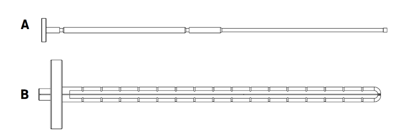 Rigicon Furlow Insertion Tool components: a) Obturator b) Cylinder handle